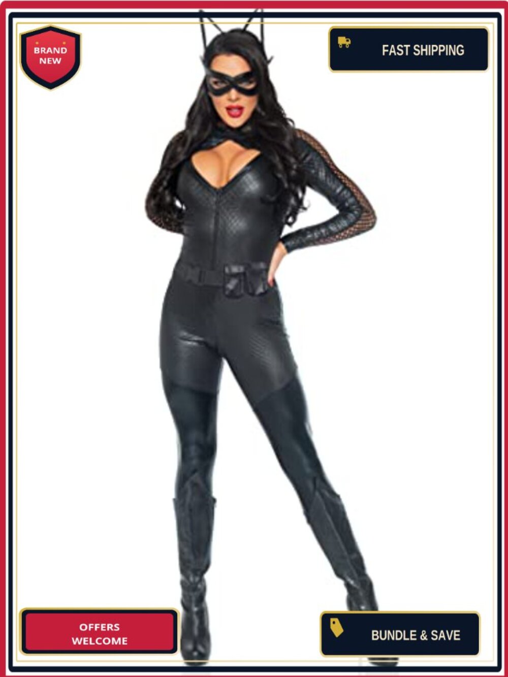 Quilted Bodysuit Catsuit Wicked Kitty Costume 4 Piece Set